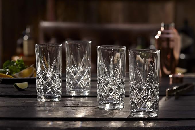 Royalty Art Kinsley Tall Highball Glasses, Set of 8, 12 oz Cups | Textured designer glassware, water, beer, soda, trendy elegant dishware, dishwasher safe - Image 6