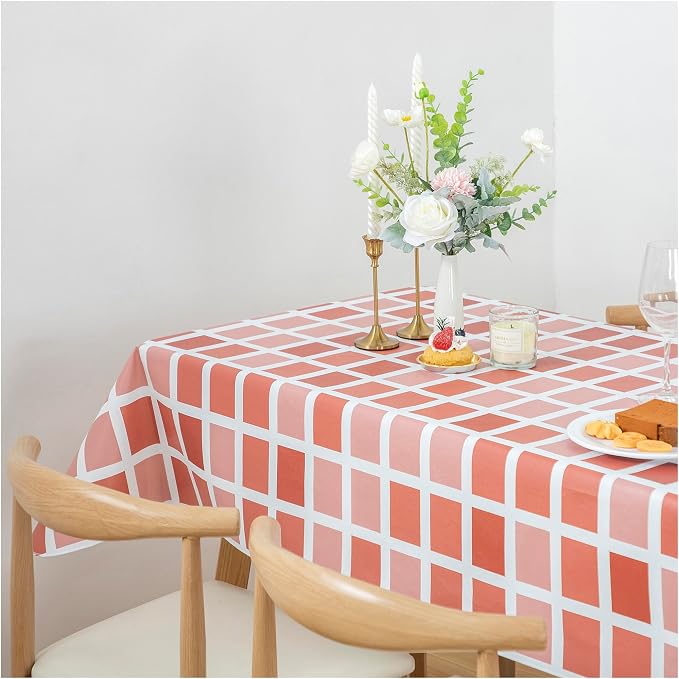 FIFTY FEET 84 * 60 Inch Rectangle Tablecloth, Vinyl Tablecloth with Flannel Backing for Rectangle Tables Waterproof, Plastic Picnic Table Cover for Dining Table/Buffet Parties/Camping(Red Plaid) by FIFTYFEET