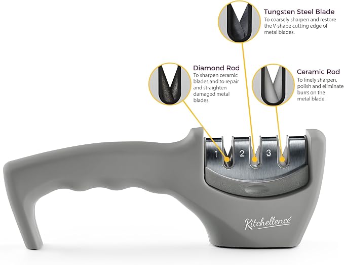 4-in-1 Kitchen Knife Accessories: 3-Stage Knife Sharpener Helps Repair, Restore and Polish Blades and Cut-Resistant Glove - Image 2