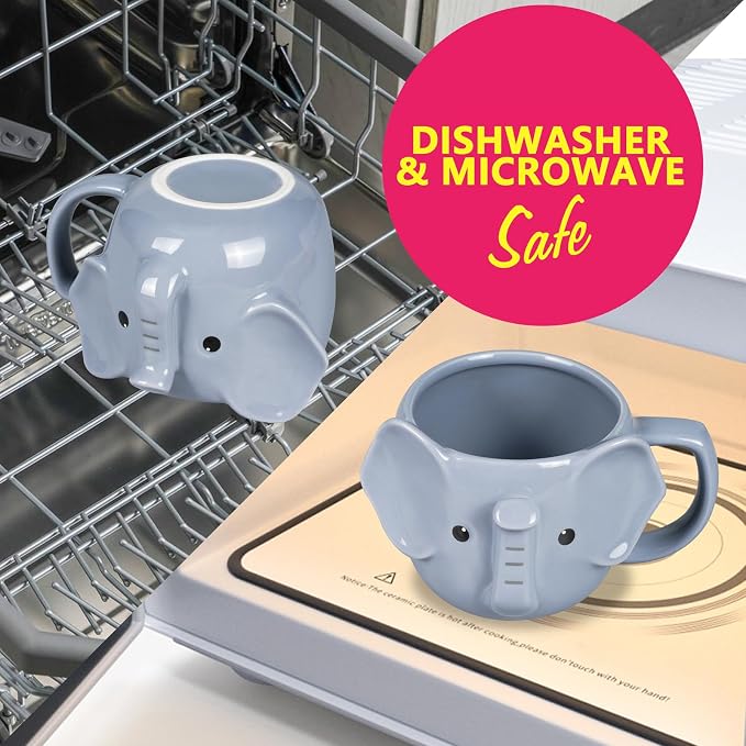 Elephant Mug 14 oz Cute Ceramic Coffee Mug 3D Porcelain Tea Mug for Women Kawaii Cup Elephant Gifts Christmas Gifts Housewarming Holiday Birthday Gifts for Women Mom Kids Men and Friend - Image 4