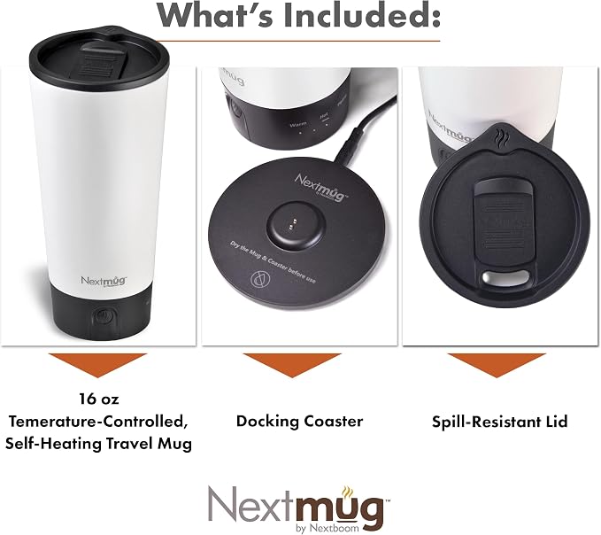 Nextmug Go - Temperature-Controlled, Self-Heating Travel Mug | (White - 16 oz.) – No App, Long-Lasting Battery for Work & Study, Great Gift for Coffee Lovers - Image 3
