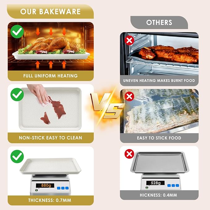 Baking Sheet Pan Set of 3, Nonstick Carbon Steel Cookie Sheets with Texture | Commercial Half/Quarter/Jelly Roll Pans Replacement Toaster Oven Tray, Heavy Duty & Easy Clean - Image 3