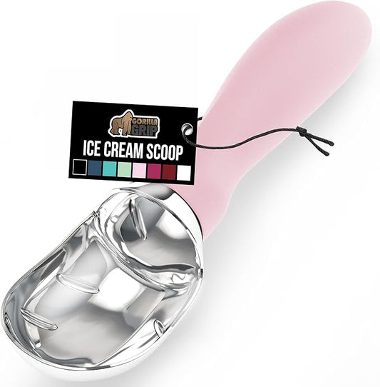 GORILLA GRIP BPA-Free Heavy Duty Ice Cream Scoop, Comfortable Ergonomic Handle, Professional Grade Scooper for Perfect Round Scoops, Spoon Frozen Hard Gelato, Sorbet, Cookie Dough, Kitchen Tool, Pink