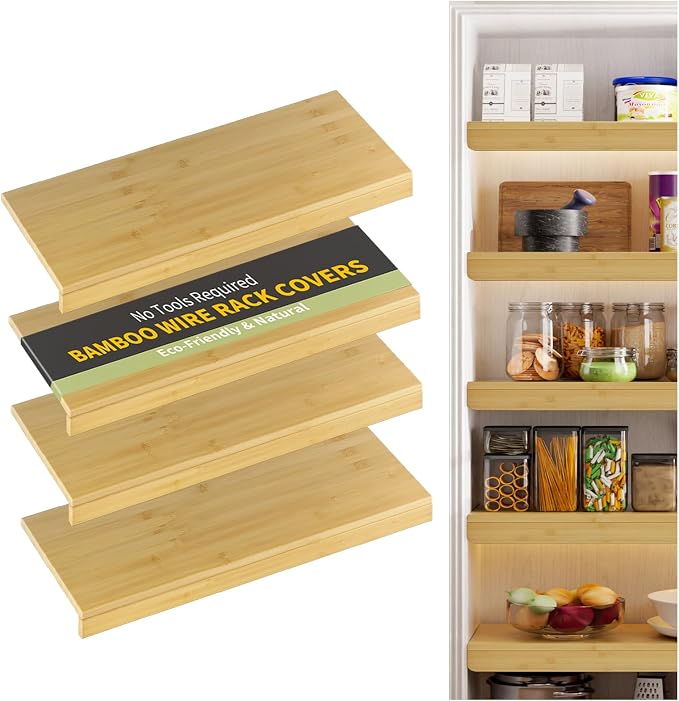 Wire Shelf Covers, Bamboo Wire Rack Covers for Pantry, Closet，Kitchen (4pcs, 36" W x 16" D, Natural) by ClimbHope