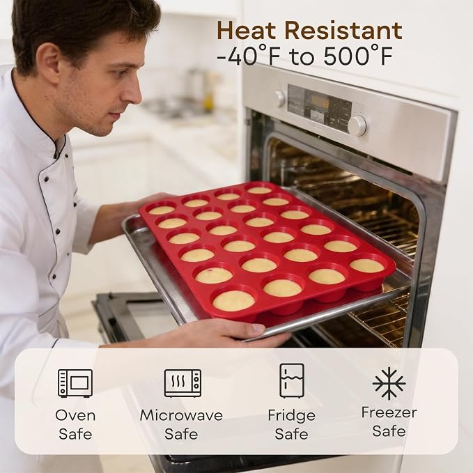 Silicone Mold for Baking, 24 Cup Nonstick Mini Muffin Pans 2Pcs | Food-Grade Silicone Muffin Tin, Oven Dishwasher Freezer Safe Silicone Molds for Home Baking DIY, Mini Cupcakes, Egg Bites - Image 4