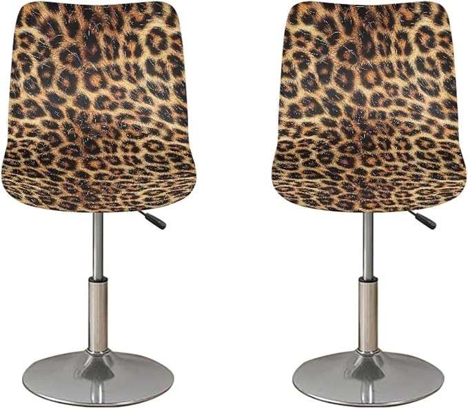 Leopard Pattern Set of 2 Bar Stool Covers, Bar Stool Slipcover Chair Cover with Elastic Bands Soft Washable Dining Chair Slipcovers by Sellikakes