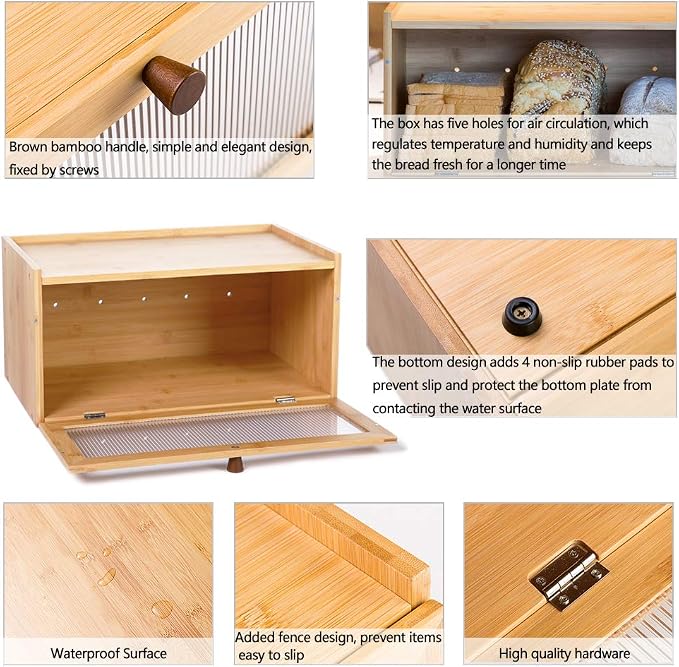 ETMI Bamboo Bread Box for Kitchen Counter-Large Capacity Bread Storage Container Farmhouse Bread Box with Window Bread Holder - Image 5