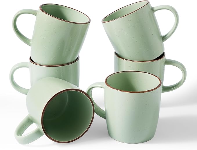 famiware Mercury Coffee Mugs 13 oz, Coffee Mugs Set of 6 with Handle, Ceramic Cups for Latte, Hot Tea, Cappuccino, Mocha, Cocoa, Light Green by Famiware