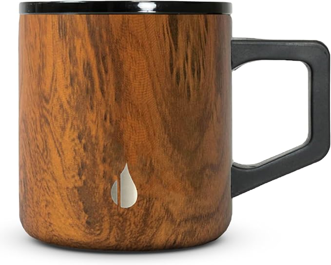 Elemental Insulated Coffee Mug - Triple-Wall Stainless Steel Summit Travel Cup for Hot and Cold Drinks - Thermal Coffee Mug with Lid and Handle for Camping, Office & Travel 12oz - Teakwood by Elemental