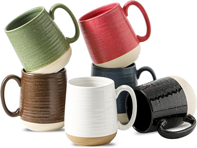 Hasense Ceramic Coffee Mugs Set of 6, 15 oz Large Porcelain Mugs with Handle for Women Men, Colorful Coffee Cups for Latte, Tea, Cappuccino, Microwave & Dishwasher Safe by Hasense