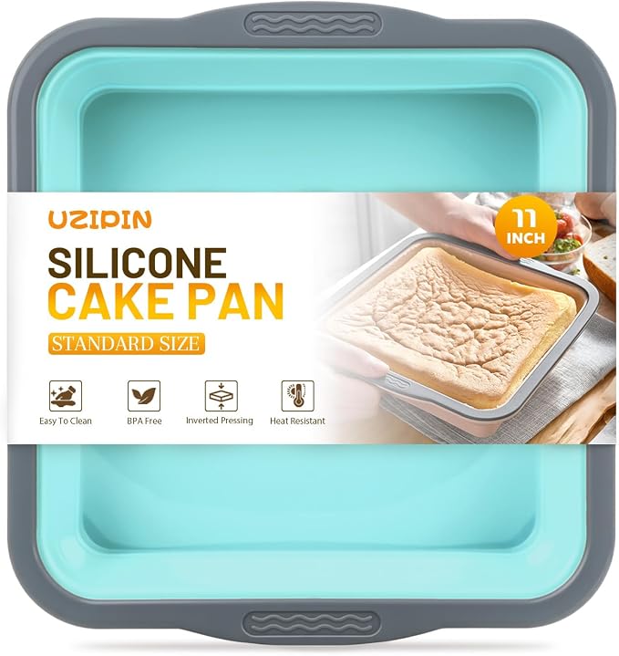 7x7 Silicone Square Cake Pan with Metal Reinforced Edge, Nonstick Brownie Baking Pan, BPA Free, Oven Safe Flexible Silicone Mold, Suitable for Making Cakes, Brownies, Bread, Pie, Lasagna by Unknown
