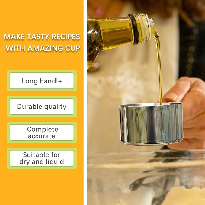 1PCS 1/2Cup (118ml, 4oz) Single Measuring Cup with Black Silicone Grip, Stainless Steel Individual Measure Scoop Only