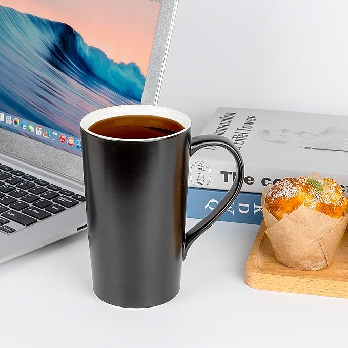 20 OZ Large Diner Coffee Mugs,Tall Beer Cups,Matte Black Couple's Cups with Handle,Oversized Cylindrical Design Modern Ceramic Tea Cup for Dad Mom Friends Gift.Set of 2 - Image 4