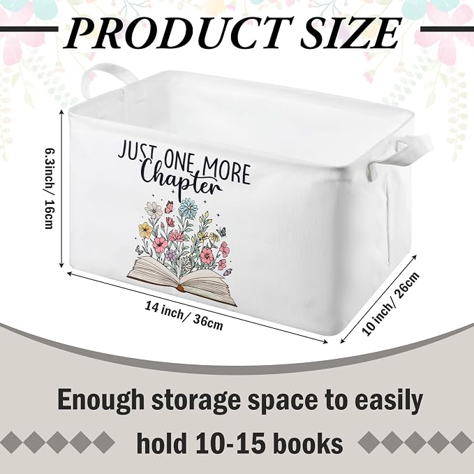 Marsui Book Lover Gifts Just One More Chapter Book Storage Basket to Be Read List Storage Bin Bookish Accessories Bookworm Gift for Club Members Student Teacher Reading Accessories - Image 2