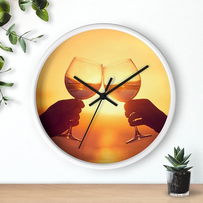 Mozingo ~ Wine Clock for Kitchen Bar Wall It's Wine O'clock Silent Time Gift Home Decor Made In USA, 10" (Hour Marks - None, Clock Frame Color - White, Wine Theme #05) - Image 3