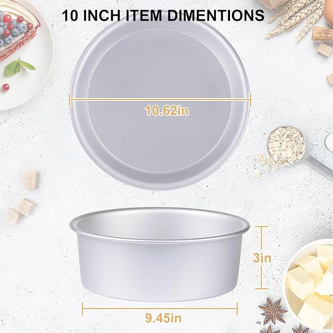 10 x 3 inch Aluminum Round Cake Pan Set of 3, Baking Pans for Layer Cakes, Heavy Duty Non-Stick, Evenly Baking Big Molds for Home Kitchen, Birthday - Tapered Sides - Image 5