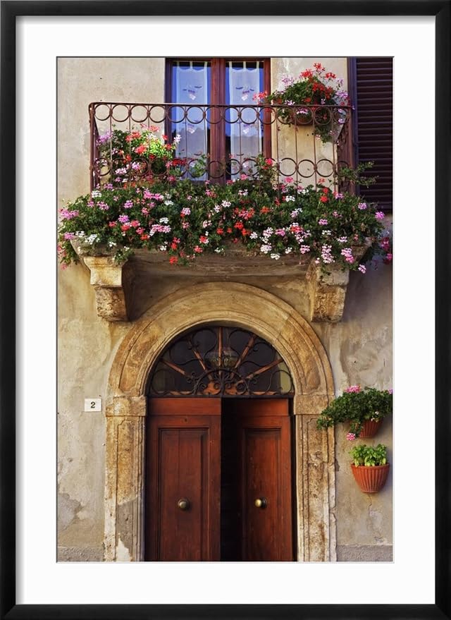 ART.COM Wall Photo Balcony Flowers and Doorway in Pienza Tuscany Italy on Black Frame by Julian Castle, 21" x 29" - Image 2