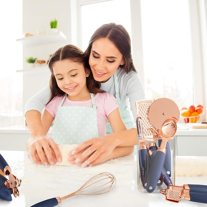 COOK WITH COLOR Kitchen Gadget Set Copper Plated Stainless Steel Utensils with Soft Touch Handles, Copper Navy, 7 Pieces - Image 7