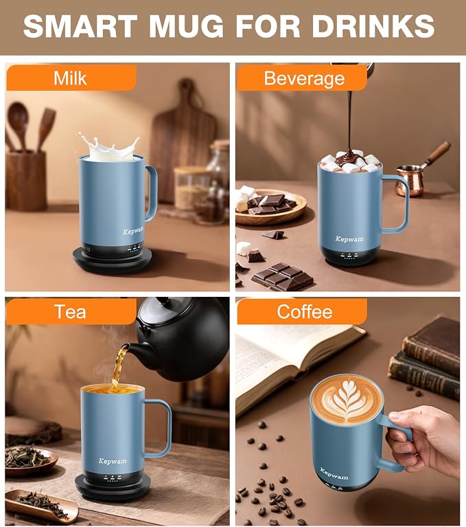 Kepwam Self-Heating Coffee Mug T1-16oz, Fast Heating Rechargeable Heated Coffee Mug, Smart Mug with App & Button Control, Ideal Gift for Coffee Lovers & Hot Drink Enthusiasts - Image 9