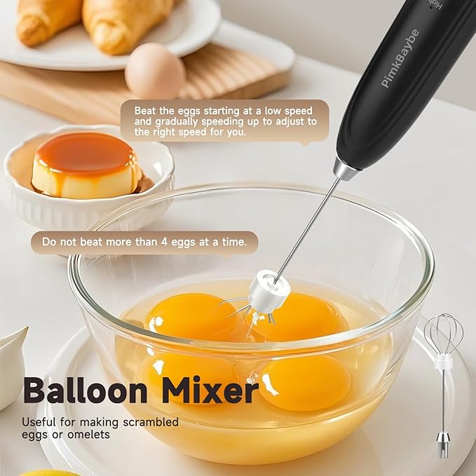 Handheld Milk Frother Wand for Coffee, Rechargeable Electric Triple-Spring Whisk with 3 Heads 3 Speeds 1 Stand Drink Mixer Coffee Frother For Latte, Cappuccino, Hot Chocolate, Egg
