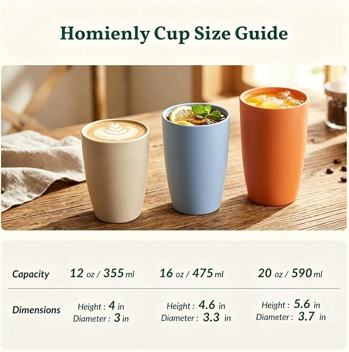 Homienly Water Cups Wheat Straw Drinking Glasses Cups 12oz Unbreakable Cups,Microwave and Dishwasher Safe Cup Set,6 PCS Stackable Cups for Kitchen,Camping-Colorful - Image 9