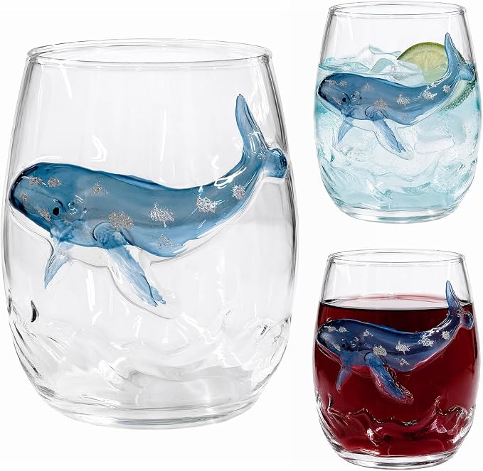 Ocean Themed Whale Hand-Blown Coastal Glassware for Gifts | Ocean Themed Octopus Glassware Hand Blown Coastal Stemless Wine Glasses Unique Coastal Decor Gift for Ocean Lovers - Image 9