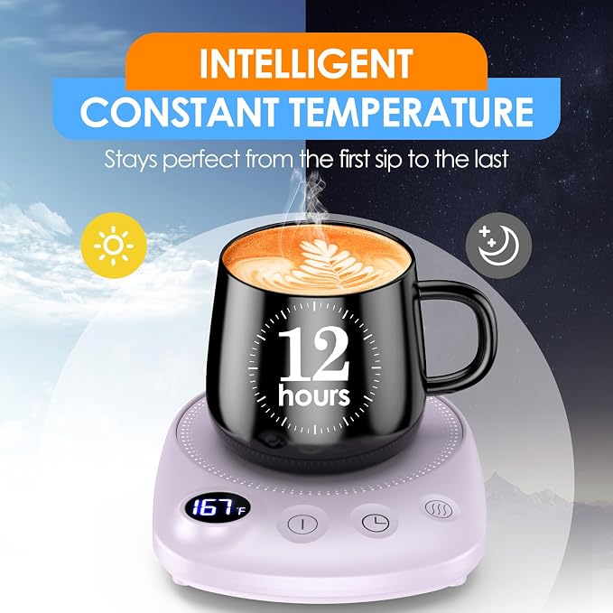 Coffee Mug Warmer - Fastest Heating & Highest Temperature, Coffee Cup Warmer for Desk Auto Shut Off, 4 Temp Settings & 1-12H Timer, Smart Electric Beverage Warmer for Coffee, Tea (Purple) - Image 4