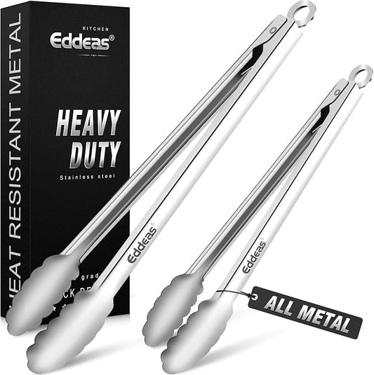 Grill Tongs UP TO 600°F Metal BBQ Tongs For Cooking 2PCS 12" 17 INCH | Heat Resistant 600 Degrees Stainless Steel Kitchen tongs, Metal Locking Tong for Cooking, Grilling, Outdoor Barbecue by Eddeas