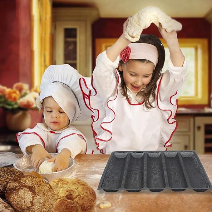 Silicone Perforated Baking Forms Sandwich Mold French Baguette Bread Pan Food Mat 5 Loaf Non-Stick Baking Liners