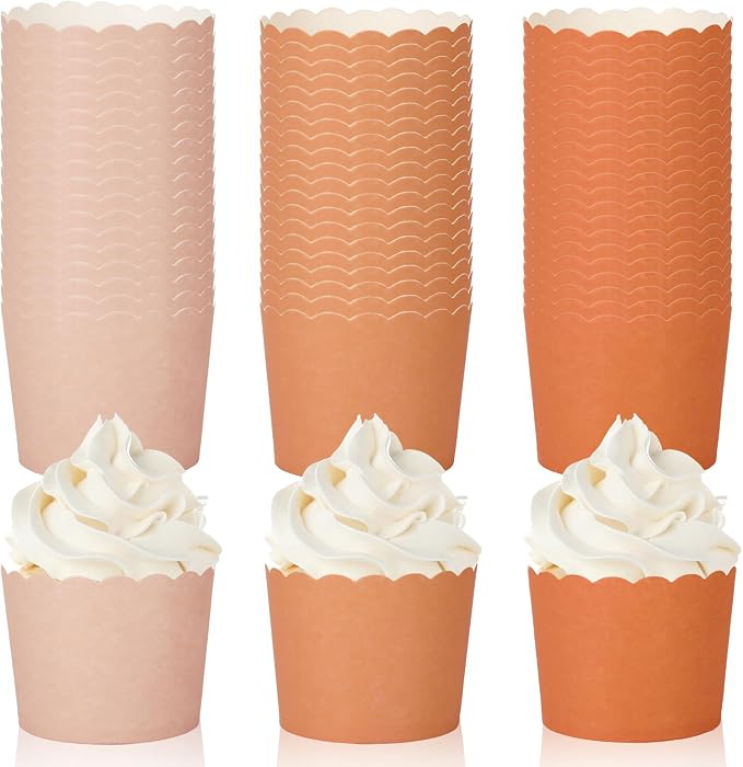 Whaline 120 Pcs Fall Orange Paper Baking Cups Scalloped Edge Cupcake Wrappers Gradient Orange Cupcake Muffin Cases for AutumnThanksgiving Party, 3 Colors by Whaline