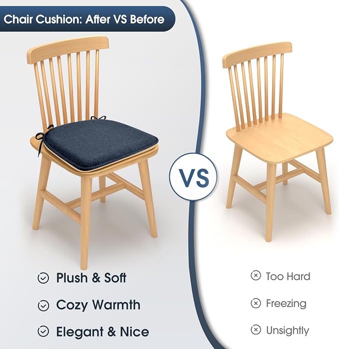 TushGuard Chair Cushions, 4 Pack Memory Foam Chair Pads, Blue | Dining Chair Pads with Fixed Straps, Thin Seat Cushion, Anti-Slip Kitchen Chair Cushion Set - Image 3