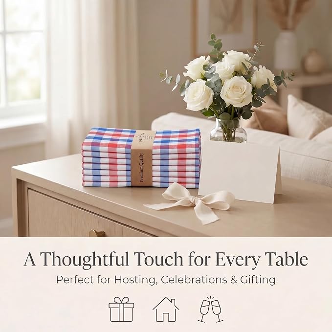 Urban Villa Cloth Napkins July4th 20x20 (Set of 12) Red/Blue - Image 9