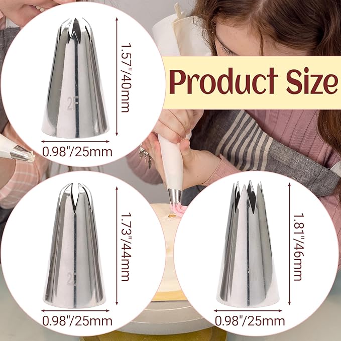 2D+1M+2F Piping Tips Set for Cake Decorating - 3 Piece Stainless Steel Star Nozzles for Buttercream, Icing, Cupcakes & Cookies