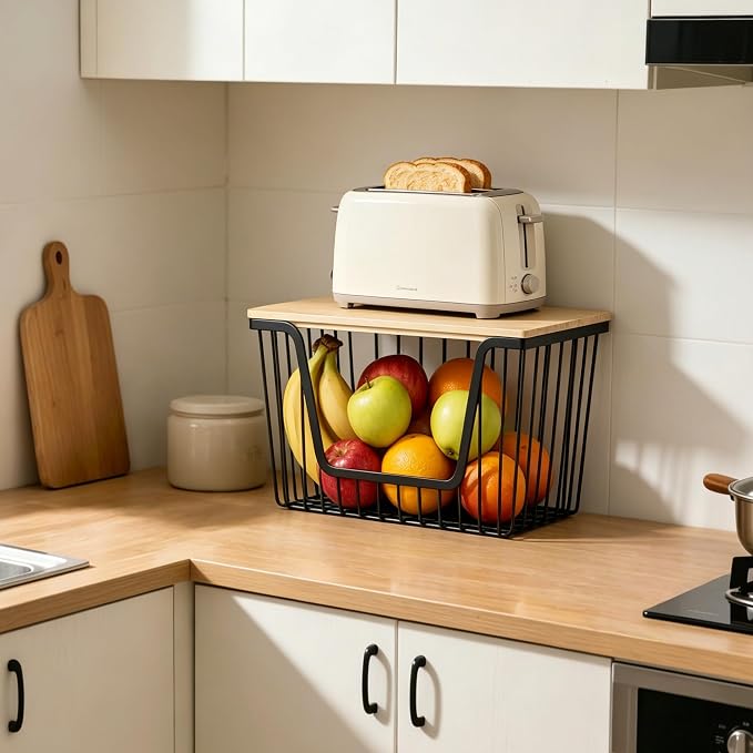 1 Pack Fruit Basket for Kitchen Counter, Stackable Pantry Organizers Storage, Large Wire Storage Basket Suitable for Storing Fruits, Onions, Potatoesand Vegetables - Image 2