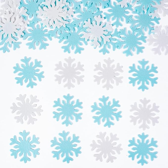 Edible Snowflakes for Cake Decorating, 50 Pcs Edible Wafer Paper Snowflake, Frozen Cake Toppers for Baby Showers, Frozen Theme, Winter Party, Christmas(Blue and White) - Image 2