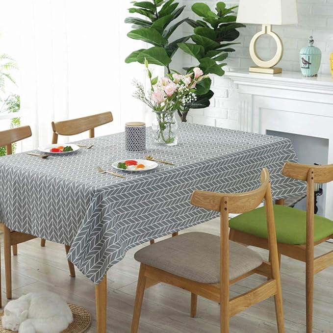 meioro Grey Farmhouse Table Cloth Rectangle Cotton Linen Nordic Twill Tablecloths Wrinkle Free Fabric Arrow Stripe Table Cloths Rustic Cover for Kitchen Dining Party Outdoor Picnic(55 x 86 Inch) - Image 2