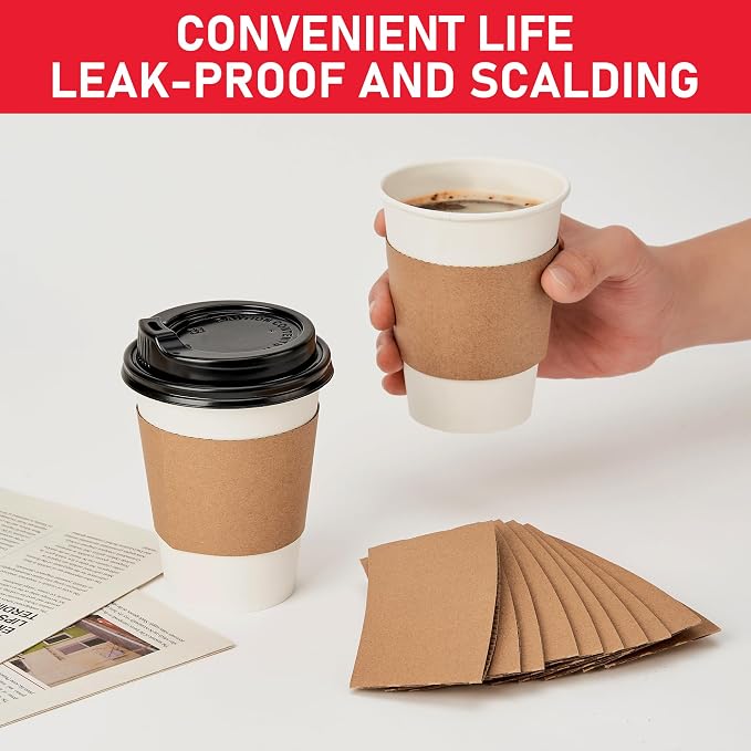 12 oz 50 Pack Coffee Cups with Lids and Sleeves, Hot Paper Coffee Cups with Lids, Disposable To Go Cup with Lid for Coffee, Tea, Hot Chocolate, Ideal for Cafes, Offices and Travel - Image 3