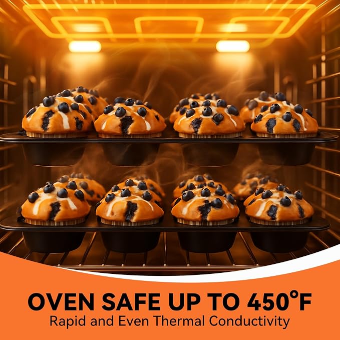 Yoehka 2 Pack Muffin Pan for Baking, Non-stick Cupcake Pan Set, Black | Standard 12-Cups Muffin Tin for Baking Cupcakes, Carbon Steel Baking Supplies - Image 7