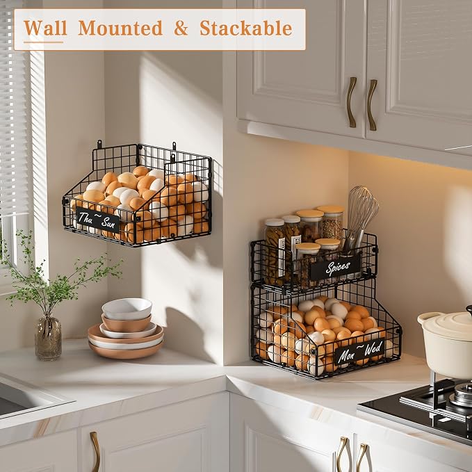 Egg Holder Countertop with DIY Nameplate, Egg Collecting Basket | 3 Tier Stackable Wire Baskets for Gathering Fresh Eggs, Large Egg Rack for Countertop/Wall-Mounted, Medium (Patent Pending) - Image 2