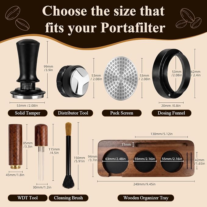 7 PCS Espresso Accessories Kit - 54mm Espresso Tamper Kit with Distributor, Tamping Station, WDT Tool, Funnel, Puck Screen & Brush - Espresso Machine Accessories for 54mm Portafilter - Image 2