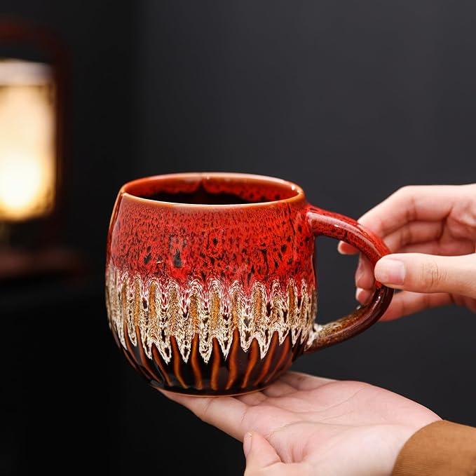 20 oz Large Ceramic Coffee Mug,Creative Handcrafted Reactive Glaze Coffee Cups Suitable for Home and Office Use,Dishwasher & Microwave Safe,Novelty Pottery Mug for Coffee Lovers Gift (red) - Image 6