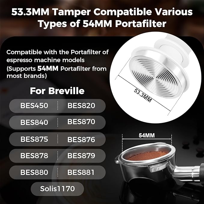 IKAPE 53MM Coffee Tamper Set White 6 IN 1, Espresso Tamper Kit, Espresso Accessories Kit with Tamper, Distributor, Magnetic Dosing Funnel, Silicone Mat, Bar Cleaning Towel