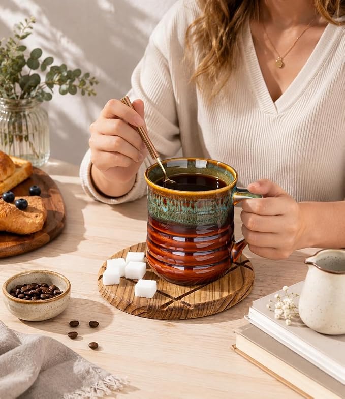 GBhome 18oz Large Coffee Mug Set of 2, Handmade Ceramic Coffee Mugs for Latte/Tea/Beer/Hot Cocoa, Dishwasher & Microwave Safe,Multi-Color - Image 5