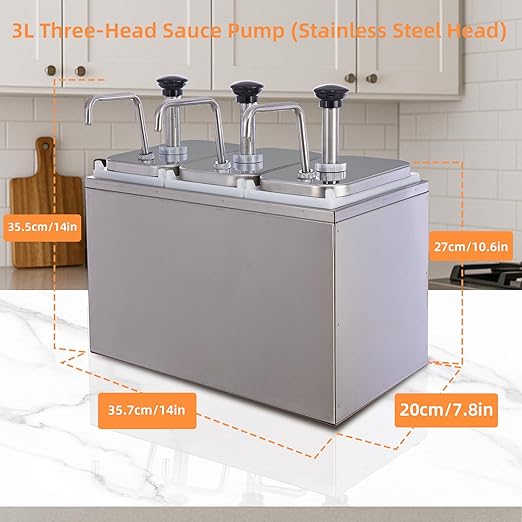 9.51 Quart Ketchup Pump Dispenser,Condiment Dispenser Pump, Large Capacity Detachable Leak-Proof Design for Sauce, Honey, Syrup,Soy Sauce,Mustard,Cheese (3 pumphead, 3.17 QT Each)
