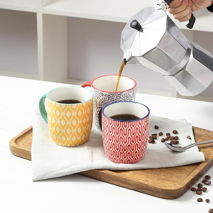 Selamica 10 OZ Coffee Mugs Set of 4, Small Coffee Cups Ceramic with Handle for Cappuccino Latte Cocoa Milk Tea, Dishwasher Microwave Safe, Assorted Colors - Image 4