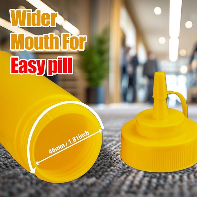 Squeeze Bottles for Sauces,Leak-Proof Condiment Dispenser, BPA-Free Kitchen Restaurant Squeeze Bottle Set with Wide Mouth for Ketchup, Mustard,Syrup,Dressings (Yellow, 4Pack-32oz(900ml))