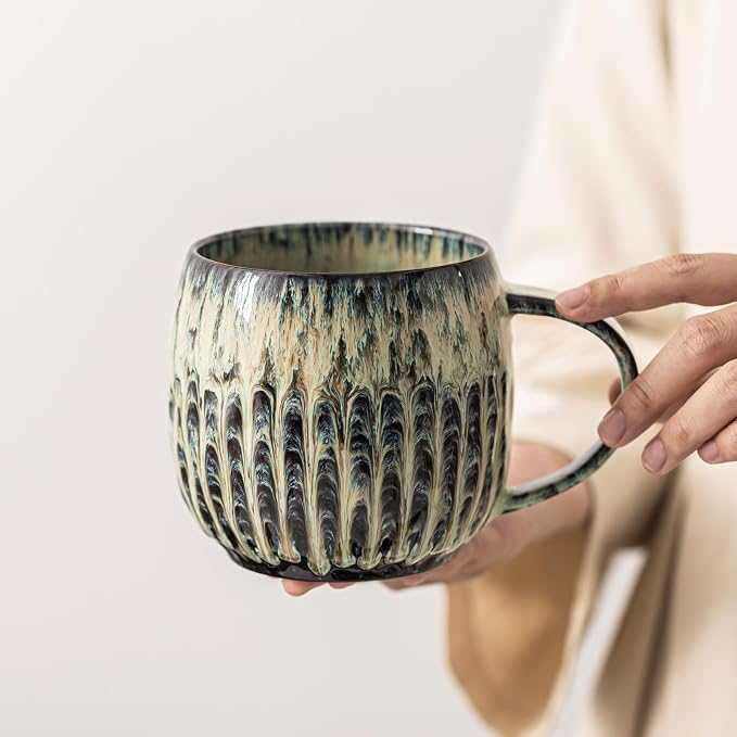 Large Ceramic Coffee Mug - 20oz Big Tea Cup, Flowing Green | Large Tea Mug, Microwave Safe, Dishwasher Safe by LPYLXINGYAN