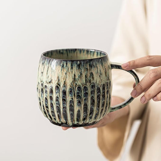 Large Ceramic Coffee Mug - 20oz Big Tea Cup, Flowing Green | Large Tea Mug, Microwave Safe, Dishwasher Safe by LPYLXINGYAN