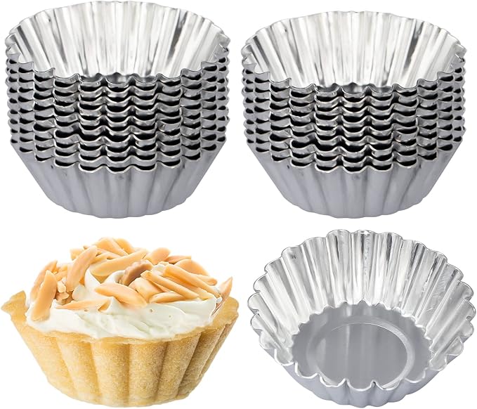 20 Pack Egg Tart Pans, 2.2 x 0.8in Mini Metal Cupcake Pans Pie Cookie Muffin Tins Reusable Baking Mold Cups by ISKYBOB