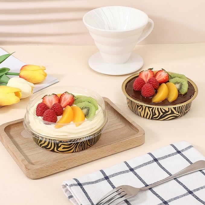 Beasea 7.3oz Cheesecake Pan with Lids, 20 Pack 4 Inch Round Aluminum Foil Disposable Tart Tins, Cupcake Container with Lids Mini Pie Tart Pans Baking Cups For Pizza Quiche - Tiger Stripes - Image 6